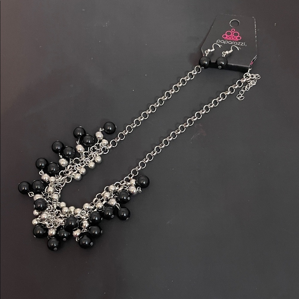 Paparazzi Dazzling Black and Silver Necklace with Earrings